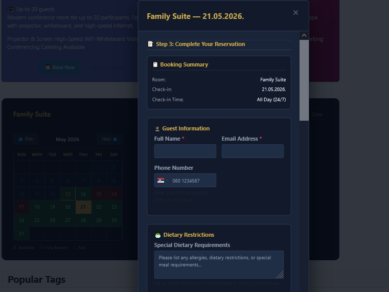 Booking form — guest information