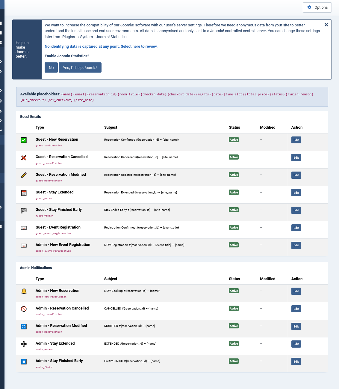 Email templates list in admin